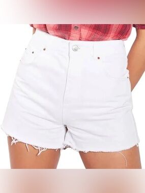 Topshop Mom Moto White High-Waist Denim Jean Shorts